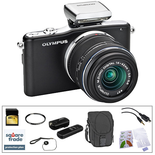 Olympus E-PM1 Mirrorless Micro Four Thirds Digital Camera Kit with 14-42mm f/3.5 - 5.6 II Lens and Basic Accessories (Black)