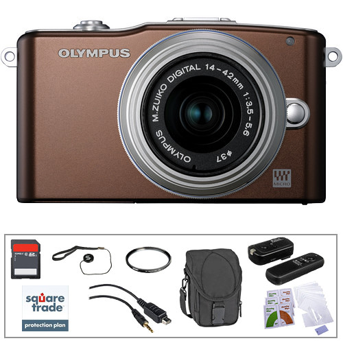 Olympus E-PM1 Mirrorless Micro Four Thirds Digital Camera Kit with 14-42mm f/3.5 - 5.6 II Lens and Basic Accessories (Brown)