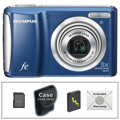 Olympus FE-47 Digital Camera with Deluxe Accessory Kit (Blue)