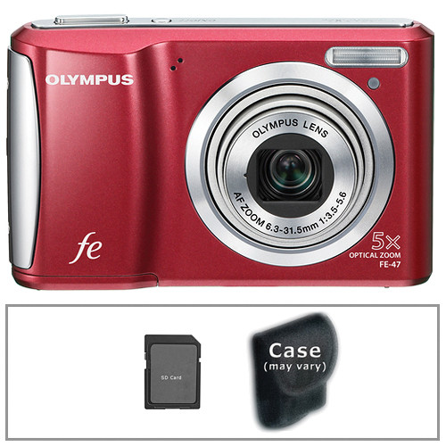 Olympus FE-47 Digital Camera with Basic Accessory Kit (Red)