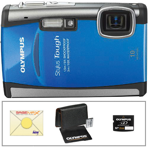 Olympus Stylus Tough-6000 Digital Camera with Deluxe Accessory Kit (Blue)