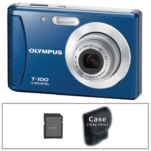 Olympus T-100 Digital Camera with Basic Accessory Kit (Blue)