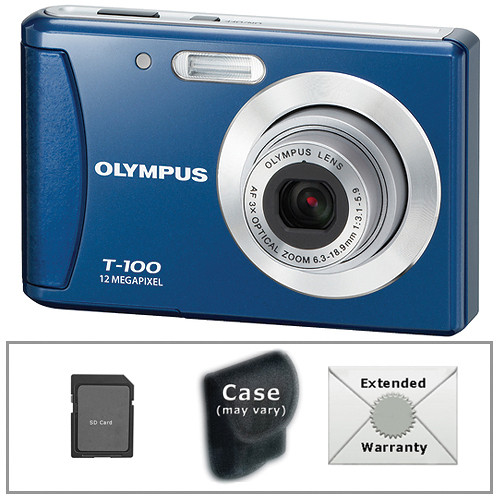 Olympus T-100 Digital Camera with Deluxe Accessory Kit (Blue)
