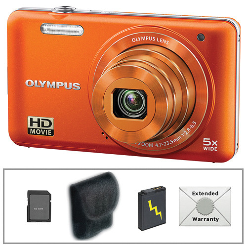 Olympus VG-160 Digital Camera (Orange) with Deluxe Accessory Kit