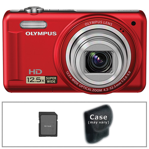 Olympus VR-320 Digital Camera with Basic Accessory Kit (Red)