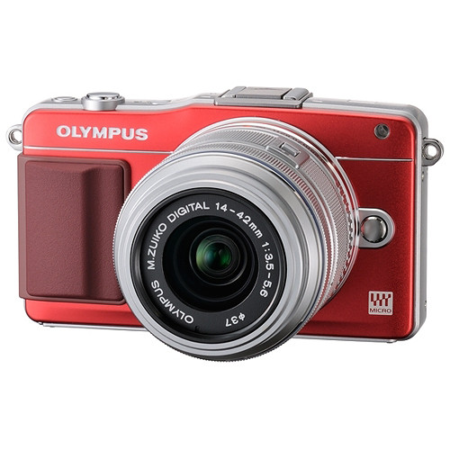 Olympus E-PM2 Mirrorless Micro Four Thirds Digital Camera with 14-42mm f/3.5 - 5.6 II Lens (Red Camera, Silver Lens)