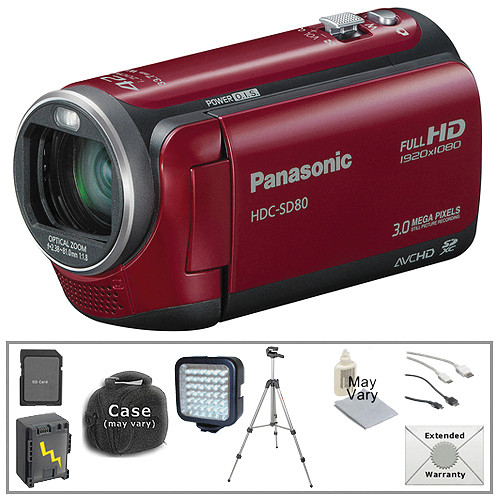 Panasonic HDC-SD80 HD Camcorder with Deluxe Accessory Kit (Red)