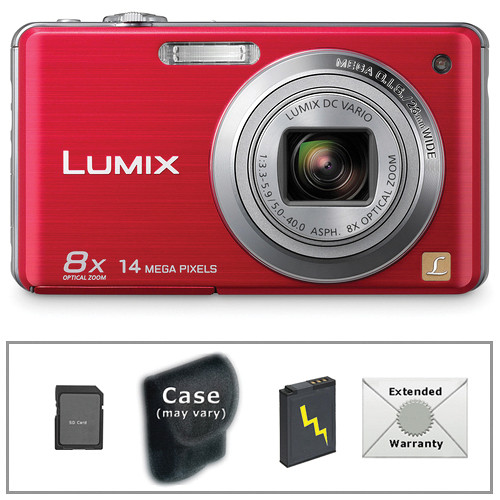 Panasonic LUMIX DMC-FH20 Digital Camera with Deluxe Accessory Kit (Red)
