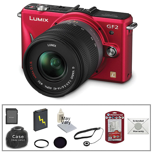 Panasonic Lumix DMC-GF2 Digital Micro 4/3 Camera w/14-42mm Lens & Deluxe Kit (Red)