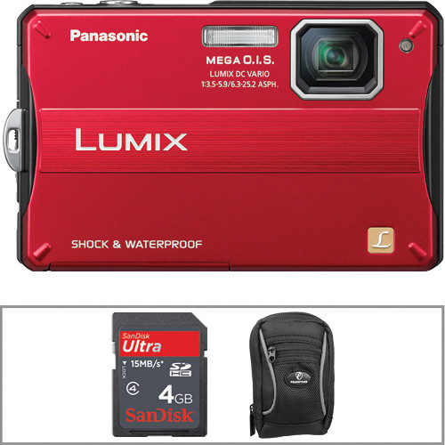 Panasonic Lumix DMC-TS10 Digital Camera with Basic Accessory Kit (Red)
