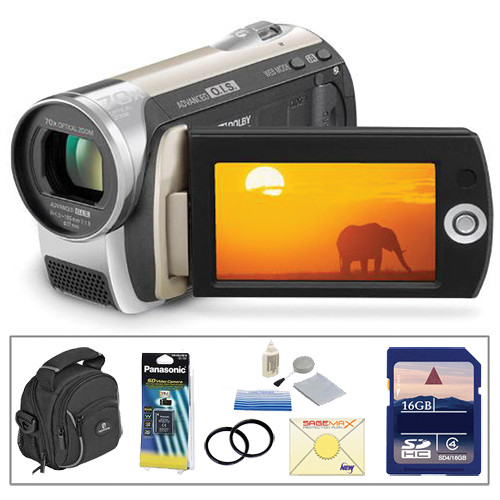 Panasonic SDR-S26 SD Card Standard Definition Camcorder Advanced Kit (Champagne/Gold)
