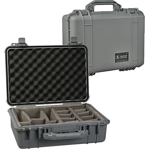 Pelican 1504 Waterproof 1500 Case with Black Divider Set (Silver)