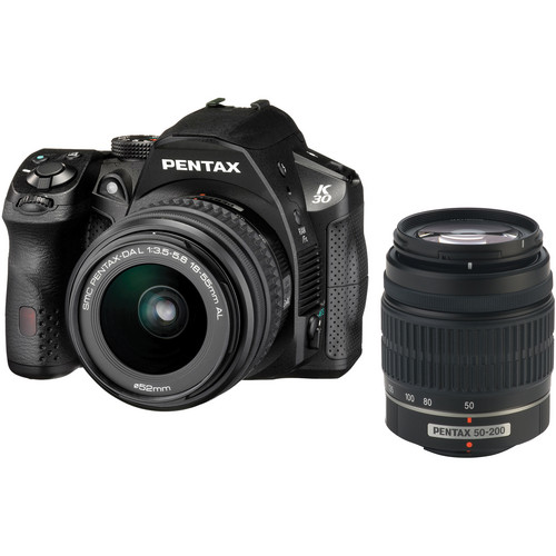 Pentax K-30 DSLR Camera with 18-55mm AL and 50-200mm AL Lens Kit - Black
