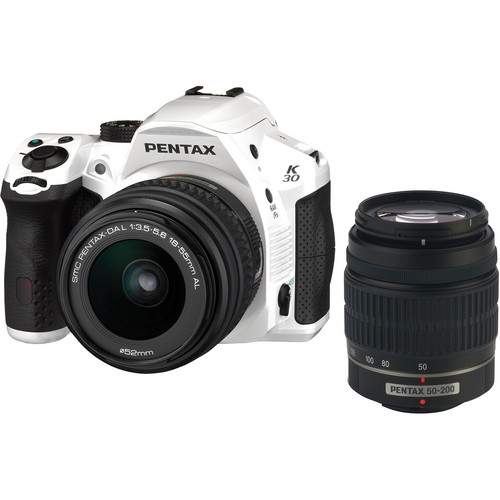 Pentax K-30 DSLR Camera with 18-55mm AL and 50-200mm AL Lens Kit - Crystal White