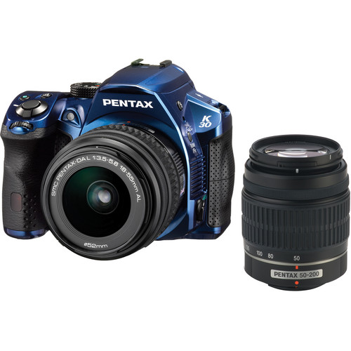 Pentax K-30 DSLR Camera with 18-55mm AL and 50-200mm AL Lens Kit - Crystal Blue