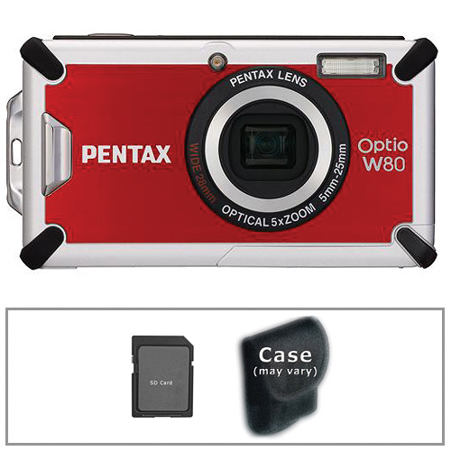 Pentax Optio W80 Waterproof Digital Camera (Cardinal Red) With
