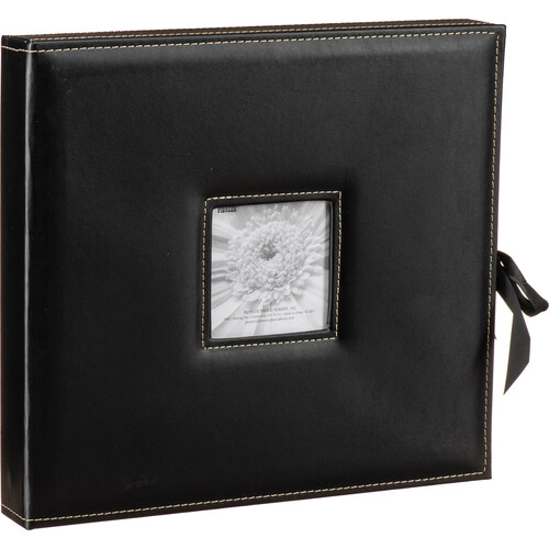 Pioneer Photo Albums SBX-12 Sewn Leatherette 3-Ring Frame Scrapbook Box with Ribbon Closure (Black)