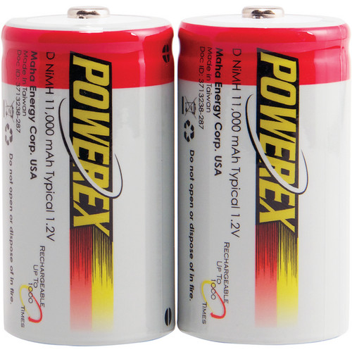 Powerex NiMH Rechargeable D Batteries (1.2V, 11,000mAh) - 2-Pack
