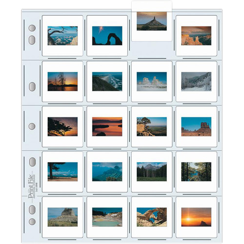 Print File Archival Storage Page for Slides, 35mm (2x2"), Holds 20 Slides, Top-Load, Extra Heavyweight (10-Mil), Clear Back (Hanger or Binder) - 100 Pack