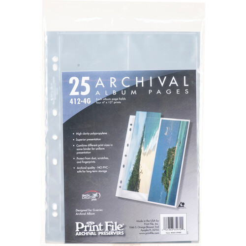 Print File Premium Series-G Archival Storage Page for Prints, 4x12" - 25 Pack