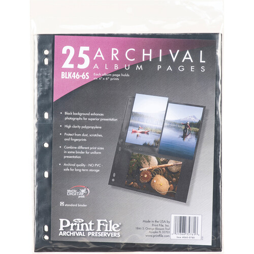 Print File Premium Series-S Archival Storage Page for Prints, 4x6" - 25 Pack