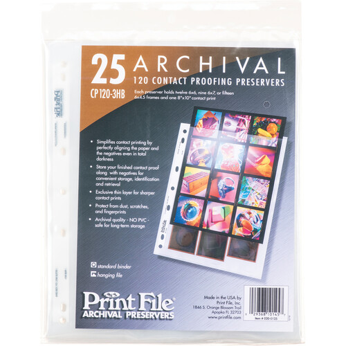 Print File Archival Storage Page for Contact Proofing Print & 120 Film Negatives (4 Packs of 25)