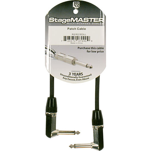 Pro Co Sound StageMASTER 1/4"  Angled Male to 1/4"  Angled Male Instrument Cable - 3'