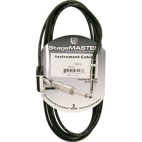 Pro Co Sound StageMASTER 1/4"  Angled Male to 1/4"  Male Cable - 15'