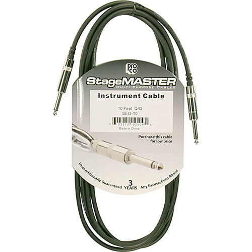 Pro Co Sound StageMASTER 1/4" Male to 1/4" Male Instrument Cable - 10'