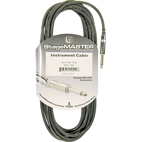 Pro Co Sound StageMASTER 1/4" Male to 1/4" Male Instrument Cable - 18.5'