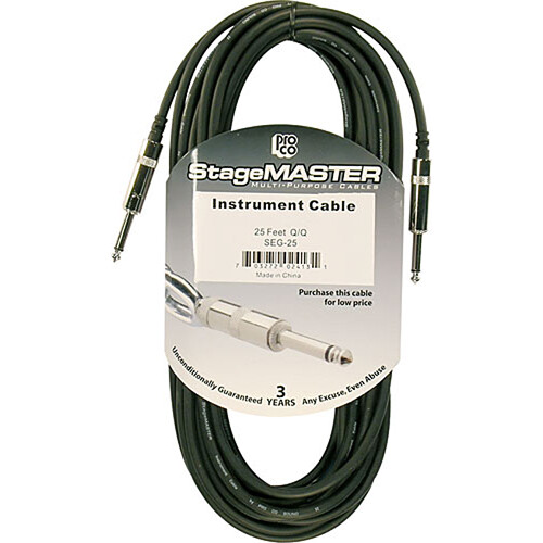 Pro Co Sound StageMASTER 1/4" Male to 1/4" Male Instrument Cable - 25'