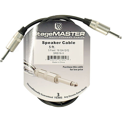 Pro Co Sound StageMaster Z-Force 1/4" to 1/4" Speaker Cable (16 Gauge) - 5'