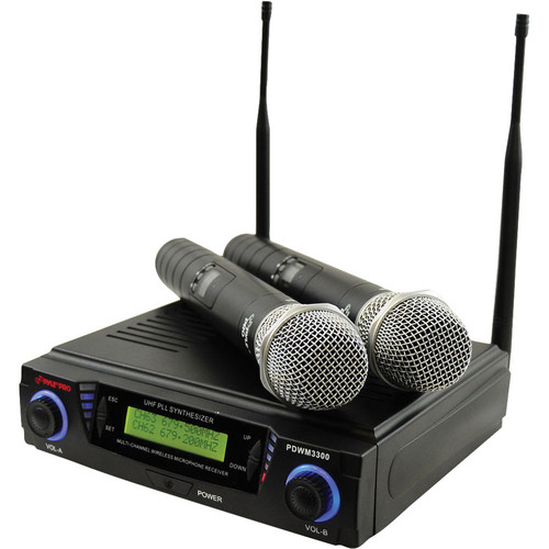 Pyle Pro PDWM3300 Wireless Professional UHF Dual Channel Microphone System