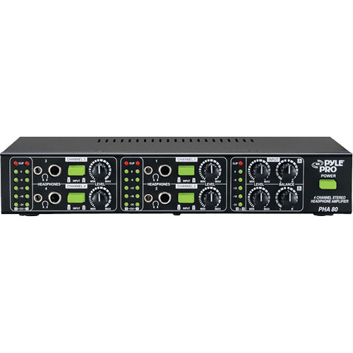 Pyle Pro PHA80 4-Channel Stereo Headphone Amplifier with LED Indicators