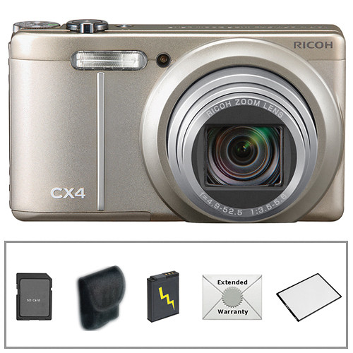 Ricoh CX4 Digital Camera with Deluxe Accessory Kit (Champagne-Silver)