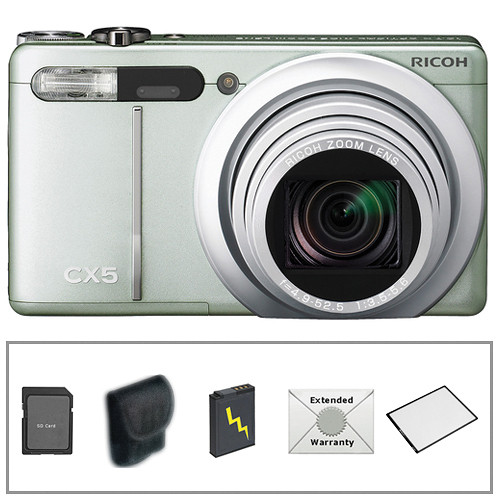 Ricoh CX5 Digital Camera with Deluxe Accessory Kit (Green-Silver)