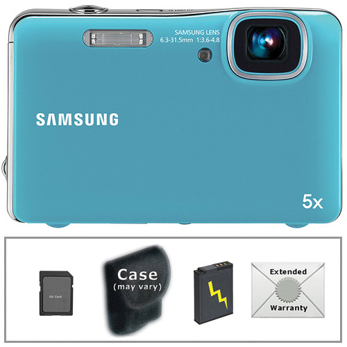 Samsung AQ100 Digital Point & Shoot Camera with Deluxe Accessory Kit (Blue)
