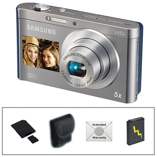 Samsung DV300F Digital DualView Camera (Silver / Blue) with Deluxe Accessory Kit
