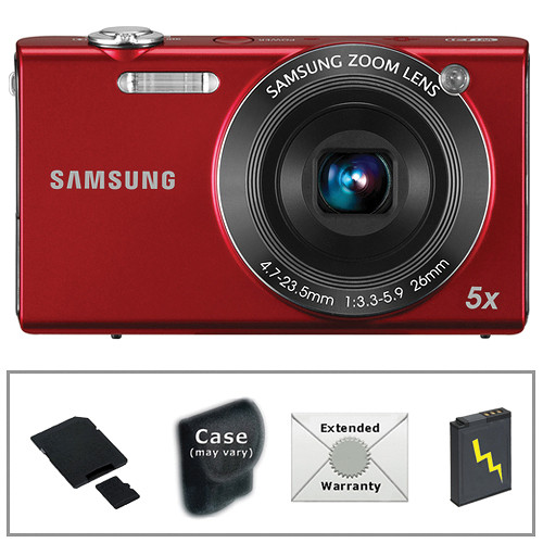 Samsung SH100 Digital Camera with Deluxe Accessory Kit (Red)
