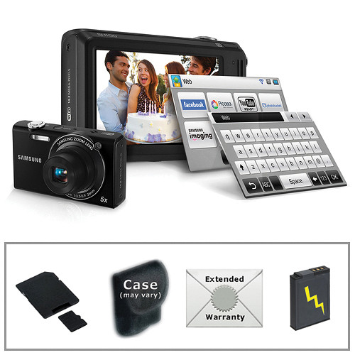 Samsung SH100 Digital Camera with Deluxe Accessory Kit (Black)