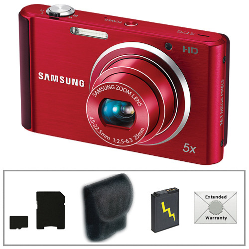 Samsung ST76 Compact Digital Camera (Red) with Deluxe Accessory Kit