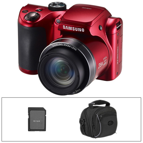 Samsung WB100 Digital Camera with Basic Accessory Kit (Red)