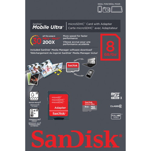 SANDISK 8GB Mobile Ultra MicroSDHC Memory Card with SD Adapter