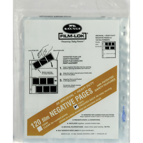 Savage Film-Lok Archival Storage Page for Negatives - 120mm - 25 Pack