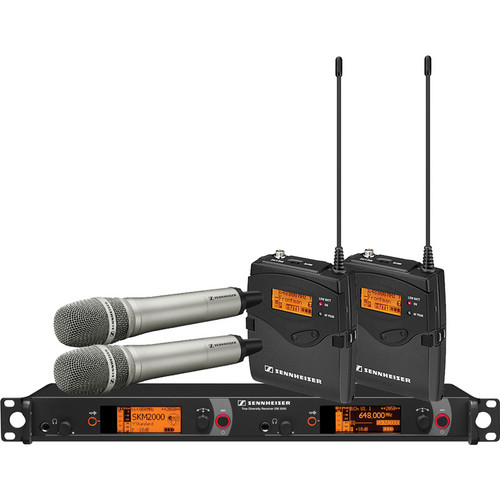 Sennheiser 2000 Series Dual Combo Wireless Microphone System (Nickel Handhelds, A: 516 to 558 MHz)