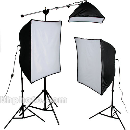 Smith-Victor KSB-1250 3-Light 1250 Watt Economy SoftBox Kit with Mini Boom (120V)