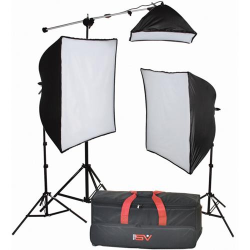 Smith-Victor KSB-1250F 3-Light Fluorescent Economy SoftBox Kit with Mini-Boom (120 VAC)