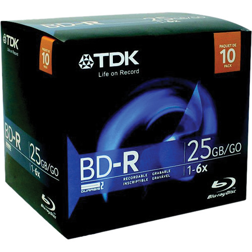 TDK BD-R 6x 25 GB Write-Once Blu-Ray Disc with Jewel Case (10 Pk)