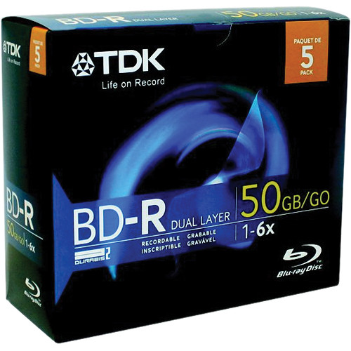TDK BD-R 6x DL 50 GB Write-Once Blu-Ray Disc with Jewel 61687