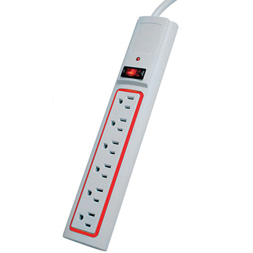 Power Play Products PP-56233D-RB 6-Outlet 1,200 Joules Daylite Surge Protector (3 ft Cord, Red Light, White Case)